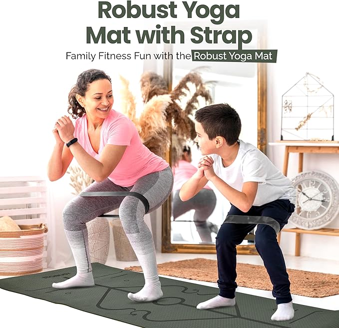Robust Non-Slip Yoga Mat with Strap, 1/4" Thick TPE Eco-Friendly Workout Mat for Yoga with Position Lines and Texture Surface, Gym Mat for Women, Men, Pilates and Exercises Anti-Tear Sweat-Proof Exercise Mat - Bloomnest