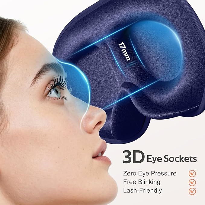 Sleep Mask for Men Women - 100% Blackout Eye Masks for Sleep - 3D Soft Sleeping Mask for Side Sleepers - Zero Pressure Lash Extensions Eye Cover Shade for Airplane Travel Essentials, Blue - Bloomnest