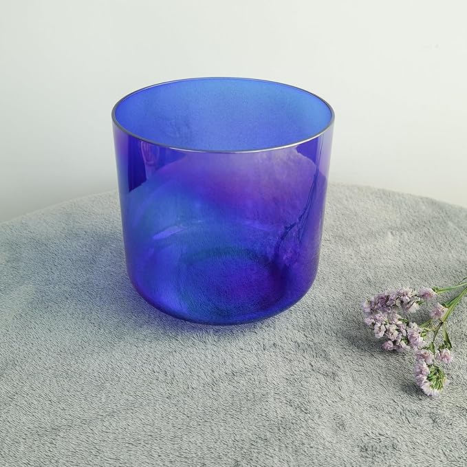 Hye-eun Cosmic Light Clear Crystal Singing Bowl G Note 6 Inch Quartz Sound Throat Chakra Blue Transparent Bowl Mallet & O-ring are Included - Bloomnest