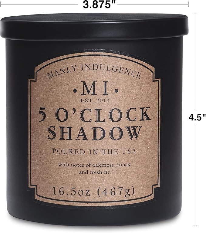 Manly Indulgence 5 O'Clock Shadow Scented Candles for Men, 16.5 oz Single Wick, Premium Soy Blend Wax, 60H Burn, Candles for Home Scented – Made in The USA - Bloomnest