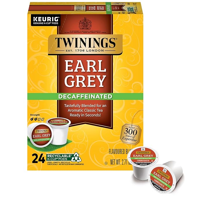 Twinings Decaffeinated Earl Grey Black Tea K-Cup Pods for Keurig, 24 Count (Pack of 1), Flavoured with Citrus and Bergamot, Enjoy Hot or Iced - Bloomnest