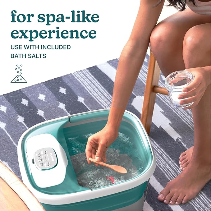 Homedics Smart Space Deluxe Footbath with Heat Boost, Patented Collapsible Design, Invigorating Bubble + Vibration Massage, 3 Pedicure Attachments, Safety-Lock System, Includes Bath Salts - Bloomnest
