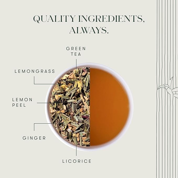 Luxmi Estates Citrus Sky Lemongrass Ginger Green Tea 200g Loose Leaf Pack | Certified Organic Darjeeling Green Tea | Citrus Flavor & Aroma | Natural Lemon Balm Tea - Calming, Supports Digestion | Lemon Grass Leaves | 100 Cups - Bloomnest