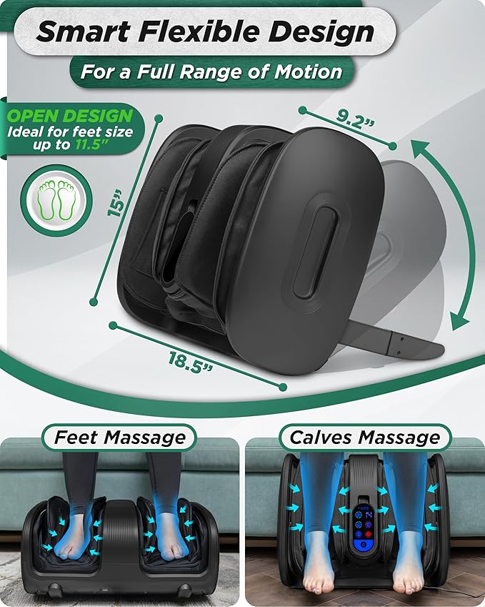 Lunix LX21 Shiatsu Foot and Calf Massager with Heat & Remote – Pain Relief for Plantar Fasciitis, Neuropathy, and Circulation, Ankle & Foot Massager, Black - Bloomnest