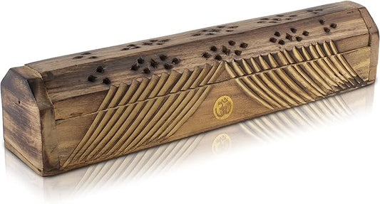 Wooden Incense Stick & Cone Burner Holder Coffin with Storage Compartment Organic Eco Friendly Ash Catcher Agarbatti Holder Rustic Style for Meditation Yoga Aromatherapy Home Fragrance Products - Bloomnest