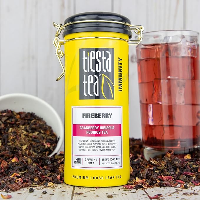 Tiesta Tea - Fireberry Cranberry Hibiscus Rooibos Tea | Loose Leaf | Premium Non-Caffeinated Rooibos Blend | Make Hot or Iced & Brews Up to 50 Cups | 30oz Refillable Tin, Pack of 6 - Bloomnest
