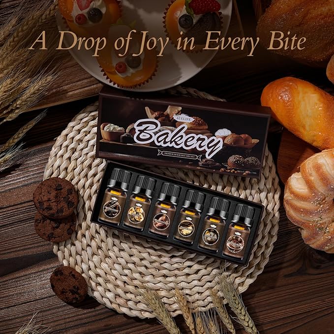 Bakery Essential Oils Set, Fragrance Oil for Diffusers for Father's Day, Candle Making, Aromatherapy Scented Oil Gift for Men - Vanilla Bean, Cookies, Chocolate Crepes, Cupcakes, Cinnamon Rolls, Bread - Bloomnest