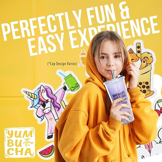 YUMBUCHA Instant Boba Making Kit - A Complete Set for Boba Tea Lovers - 30 Drinks, Reusable Cup & Straw, Tapioca Pearls, and Loose Leaf Teabags - White Peach Oolong, Jasmine Green, Classic Black - Bloomnest