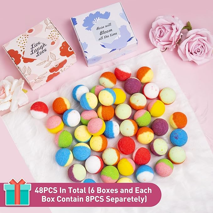 48 Natural & Organic Bath Bombs for Women and Kids, Rich in Essential Oils, Relaxation and Stress Relief, BathBombs Gift Set for Mothers Day, Christmas, Valentines Day & Birthday - Bloomnest