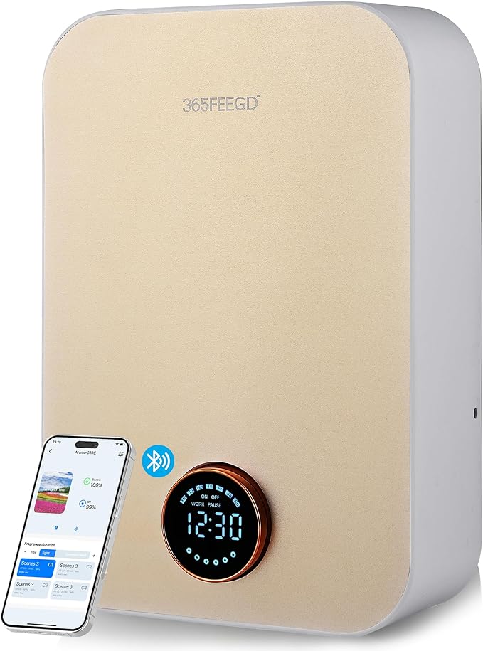 Waterless Oil Diffuser - Pure Essential Oil Diffuser with App Control - 150ml/1700 Sq.Ft. Coverage for Effective Aromatherapy in Home/Office/Hotel (White Gold-Rotary Edition) - Bloomnest