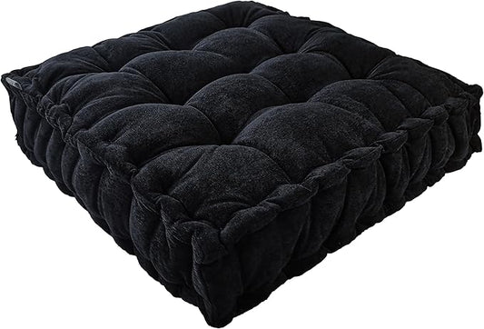 Verpert Floor Pillow 25x25 Inch Square Meditation Cushion Floor Seating for Adults Oversized Tufted seat Cushion Reading Nook for Kids, Yoga Meditation Pillow for Sitting on Floor (Black)