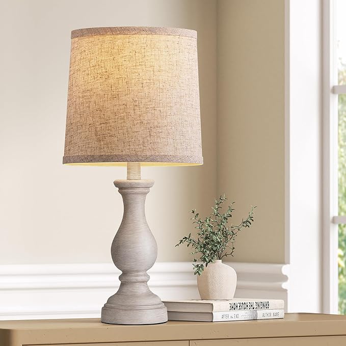 Seealle Farmhouse Table Lamps - 22" Rustic Lamp for Bedroom Living Room, Boho Bedside Lamps for Night Stands End Table Office Desk Lamp Nightstand with Linen Shades(Single) - Bloomnest