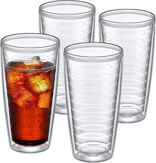 Amazing Abby - Alaska - 24-Ounce Insulated Plastic Tumblers (Set of 4), Double-Wall Plastic Drinking Glasses, All-Clear Reusable Plastic Cups, BPA-Free, Shatter-Proof, Dishwasher-Safe - Bloomnest
