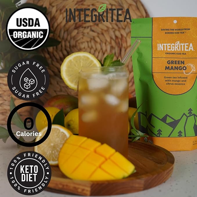 IntegriTEA Green Mango Flavored Green Tea, 6 Organic Unsweetened Iced Tea Bags, 6 Gallons, Hot or Cold Brew, Fairly & Sustainably Sourced - Bloomnest