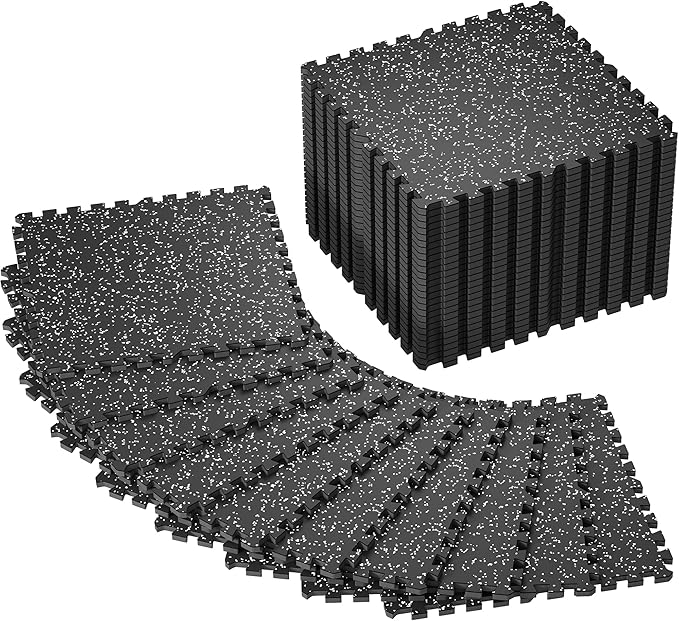 SUPERJARE 0.56'' Thick 36 Pcs 144 Sq Ft Rubber Top Exercise Equipment Mats, High Density EVA Foam Mats with Rubber Top, Interlocking Gym Flooring for Home Gym, Protective Workout Mat, Black/Grey - Bloomnest