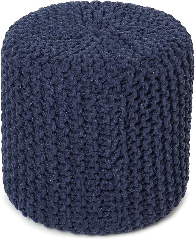 REDEARTH Cylindrical Pouf Ottoman -Hand Knitted Poof Pouffe Accent Chair Seat Footrest for Living Room, Bedroom, Nursery, kidsroom, Patio, Gym; 100% Cotton (16x16x16; Navy Blue) - Bloomnest