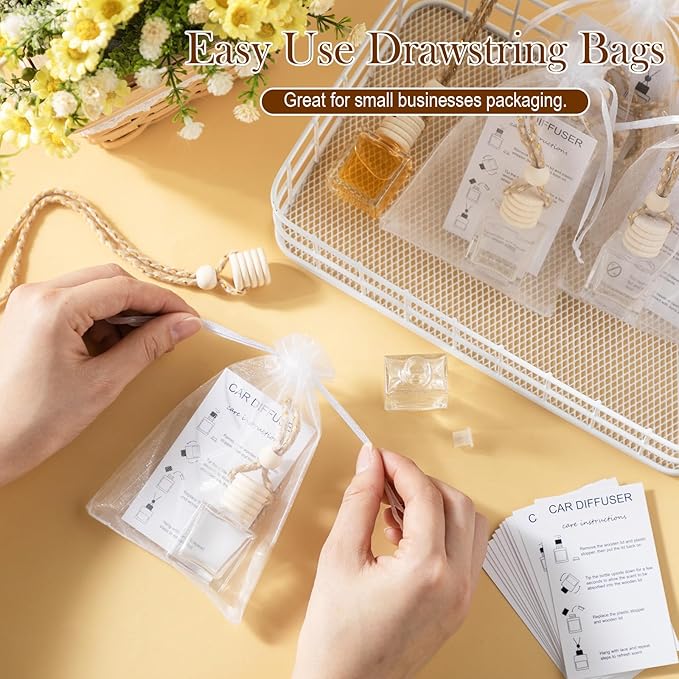 Boao 25 Sets Hanging Car Air Freshener Diffuser Bottles Empty Bulk with Car Diffuser Instruction Cards Organza Bags Glass Refillable Essential Oil Fragrance Aromatherapy Pendant (Flat Square,Clear) - Bloomnest
