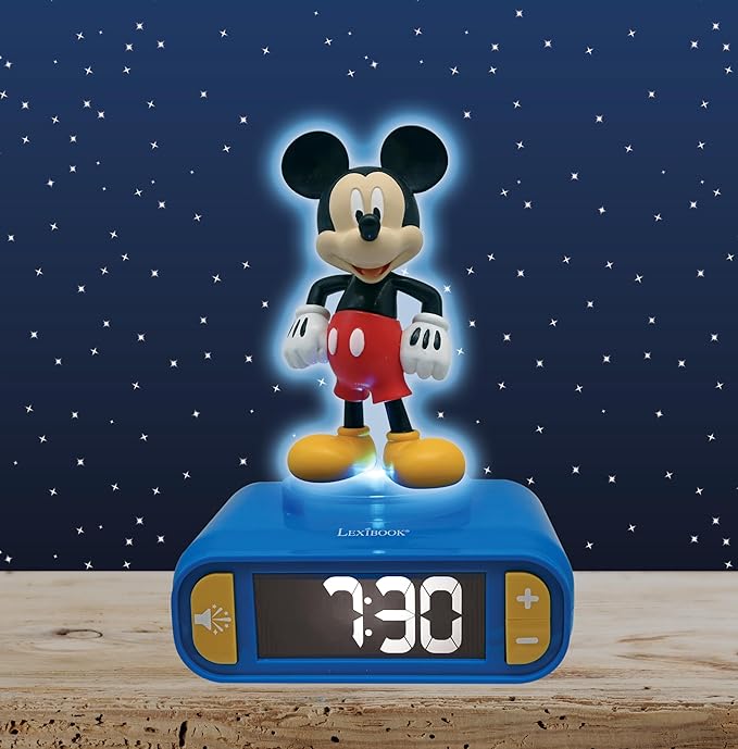 LEXiBOOK, Disney Mickey, Mickey Nightlight Alarm Clock, Sounds and Melodies, LCD Backlit Screen, Luminous, Snooze, Blue, RL800MCH - Bloomnest