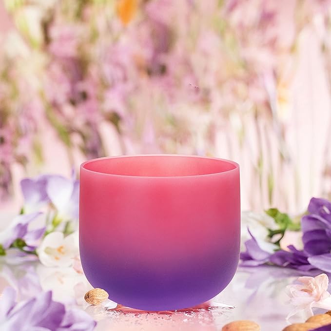 TOPFUND 10" Pink Purple F Note Crystal Singing Bowl Heart Chakra with Heavy Duty Carrying Case and Suede Mallet
