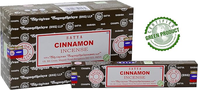 EARTH Satya Cinnamon Incense Sticks 15 GMS (Pack of 12) (Green Certified) Indian Perfumed Hand Rolled Agarbatti Perfect for Worship,Relaxation, Medication. Earth