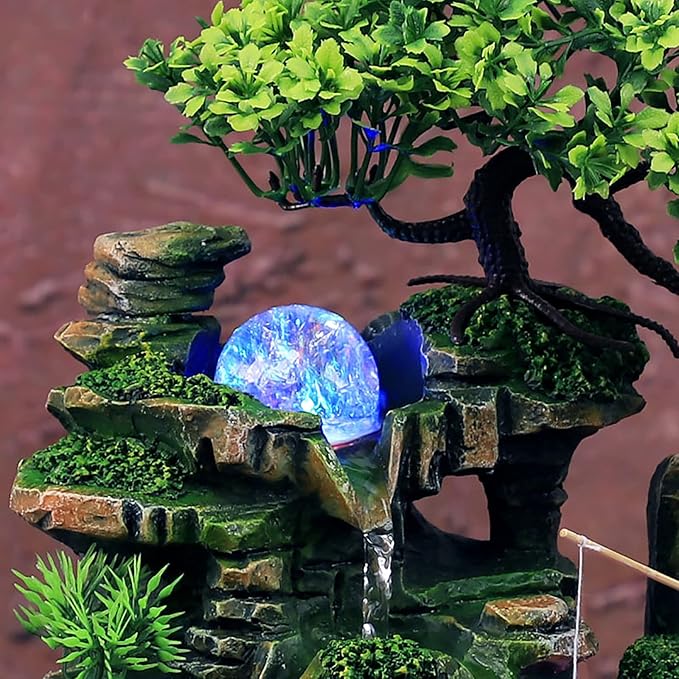 Resin Rockery Tabletop Fountain with Sparking LED Lights and Simulation Lifelike Landscape, Rotating Ball Water Fountains Indoor Desktop Fountain for Home Decor Gift Office Bedroom Decoration - Bloomnest