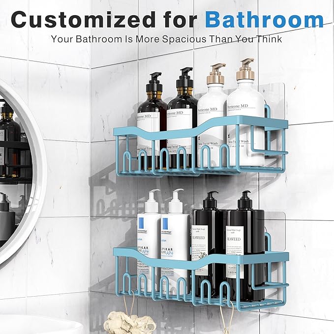 EUDELE Shower Caddy 2 Pack, Adhesive Shower Organizer for Home Decor & Kitchen Organizers, No Drilling, Rustproof Stainless Steel Bathroom Shelves - Bloomnest