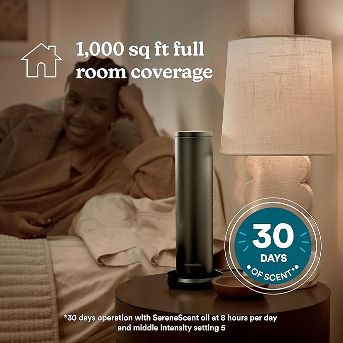 Homedics SereneScent Waterless Home Fragrance Diffuser, Use with Homedics SereneScent Oil (Sold Separately), Patented Air Diffusion Technology, Clean & Natural Fragrance, Enhances Mood, Large Rooms - Bloomnest