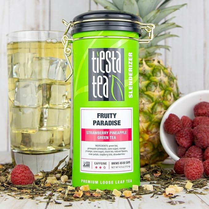 Tiesta Tea - Fruity Paradise, Loose Leaf, Strawberry Pineapple Green Tea, Premium Blend, Medium Caffeinated Green, Make Hot or Iced & Brews Up to 50 Cups, 4oz Refillable Tin - Bloomnest