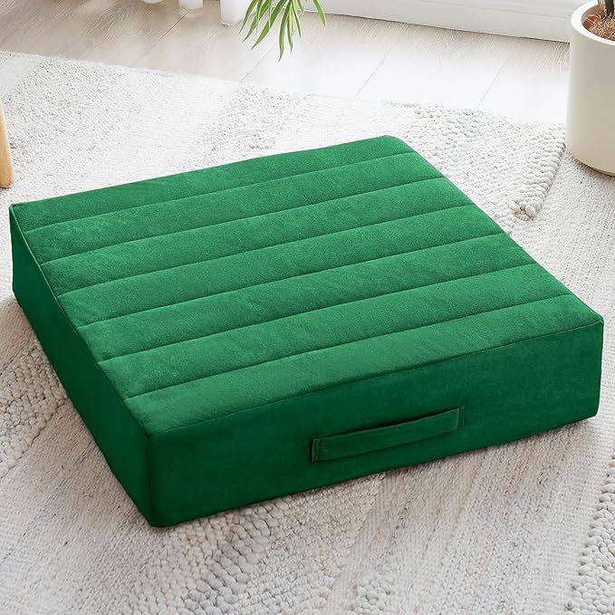 22 inches Floor Pillow for Adults - Large Meditation Cushion with Thick Foam - Premium Outdoor Square Floor Cushion Seat - Yoga Pillow for Sitting On Floor - Green - Bloomnest