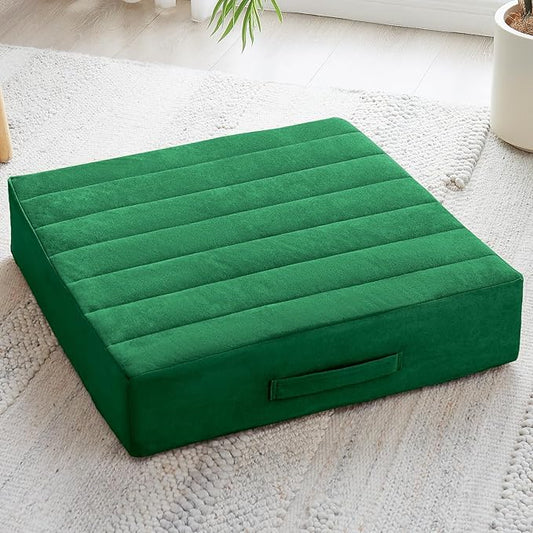 22 inches Floor Pillow for Adults - Large Meditation Cushion with Thick Foam - Premium Outdoor Square Floor Cushion Seat - Yoga Pillow for Sitting On Floor - Green - Bloomnest