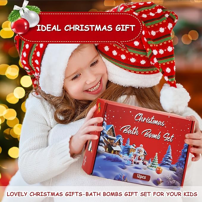Christmas Bath Bombs for Kids with Surprise Toys Inside - Kids Advent Calendar Bathbombs -12 Pack Safe Fizzy Balls Made with Extracted Essential Oils Bubble Bath Bombs Kids Christmas Gifts - Bloomnest