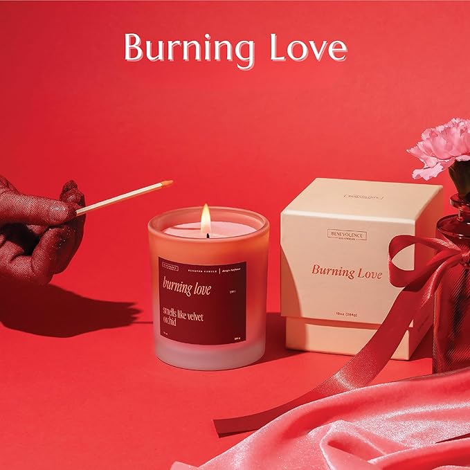 Benevolence LA Burning Love Scented Candles | 10 oz, 40-50 Hour Burn, Love Candle for Women | Romantic Gifts for Women and Men | Gift for Husband, Wife, Girlfriend | Fall Candles - Velvet Orchid - Bloomnest