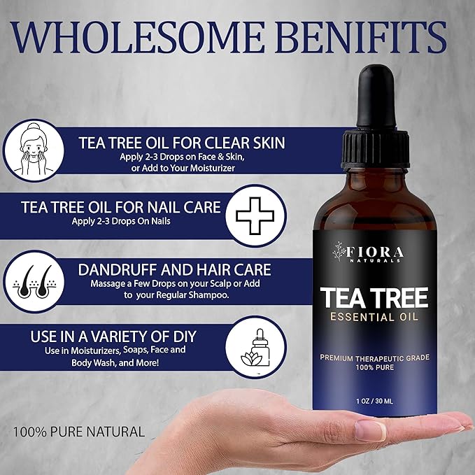 Tea Tree Oil for Toenails - 100% Pure Tea Tree Essential Oil for Skin, Foot Care, Piercing, Dandruff, Hair & Scalp Care. Natural Remedy for Discolored and Damaged Nails, Pure Melaleuca Alternifolia - Bloomnest