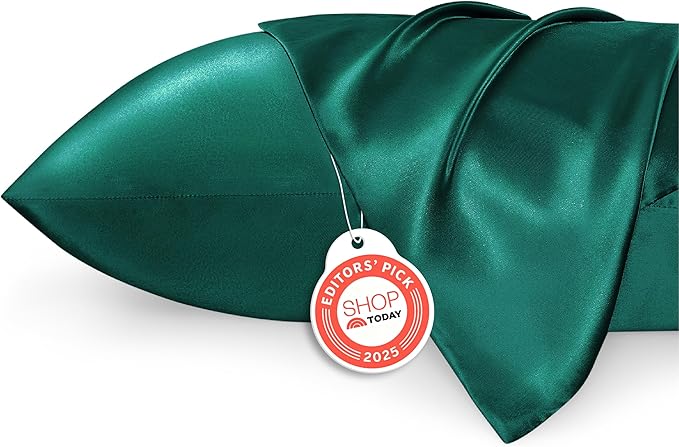 Bedsure Satin Pillowcases, Similar to Silk Pillow Cases Queen Size Set of 2, Pillow Case for Sleeping Women with Envelope Closure, Gifts for Women Men, Dark Green, 20x30 Inches, 2pcs - Bloomnest