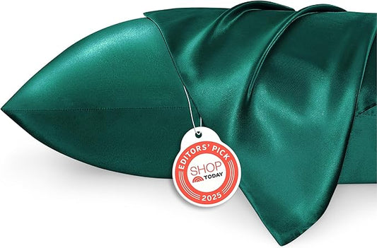 Bedsure Satin Pillowcase 2 Pack Similar to Silk Pillow Cases Standard Size, Pillow Case with Envelope Closure,Green Home Decor Gifts for Women Men, Dark Green, 20x26 Inches, 2pcs - Bloomnest