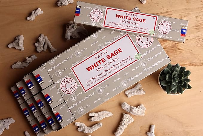 EARTH Satya White Sage Incense Sticks 15 GMS (Pack of 12) (Green Certified) Indian Perfumed Hand Rolled Agarbatti Perfect for Worship,Relaxation, Medication. Earth
