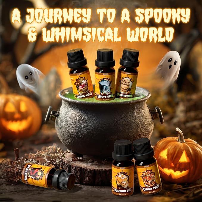 SALUBRITO Halloween Fragrance Oils Set, Funny Essential Oils Gift Set for Diffuser, Candle, Soap Making Scents, Pumpkin Pie, Spiced Cider, Caramel Apples, Candy Corn, Snickerdoodle, Witch's Brew - Bloomnest