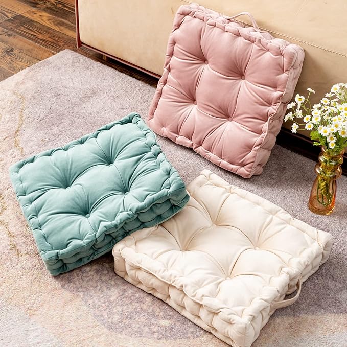 Square Floor Cushion, 15" Soft Velvet Floor Seating Pillow Cushion with Handle Thicken Decorative Floor Pillow Cushion for Yoga Living Room Balcony Outdoor Bedroom Tatami, Red - Bloomnest