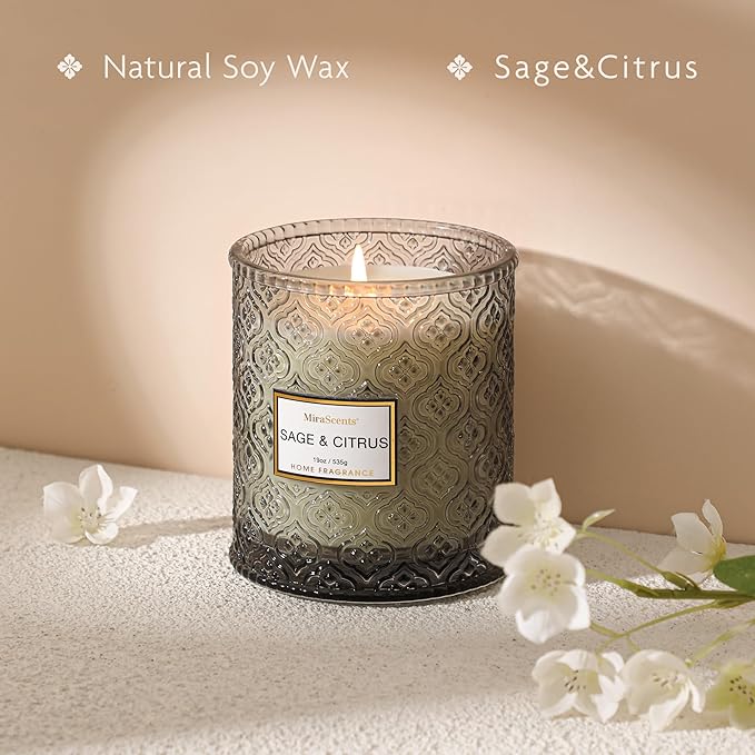 Sage & Citrus Scented Candles, Large Natural Soy Candle, 88 Hours Burning Time, Decorative Candles in Glass, Aromatherapy Candle Gift for Women, 19oz - Bloomnest