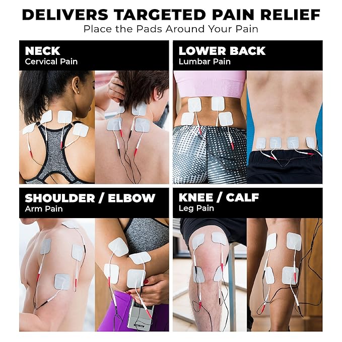 TENS 7000 Pro Rechargeable Tens Unit Muscle Stimulator, 4 Channels, Back Pain Relief, 8 Electrodes/Unit Pads, EMS and TENS Machine, Muscle Recovery & Growth, Stim Machine, Electrotherapy TENS7000