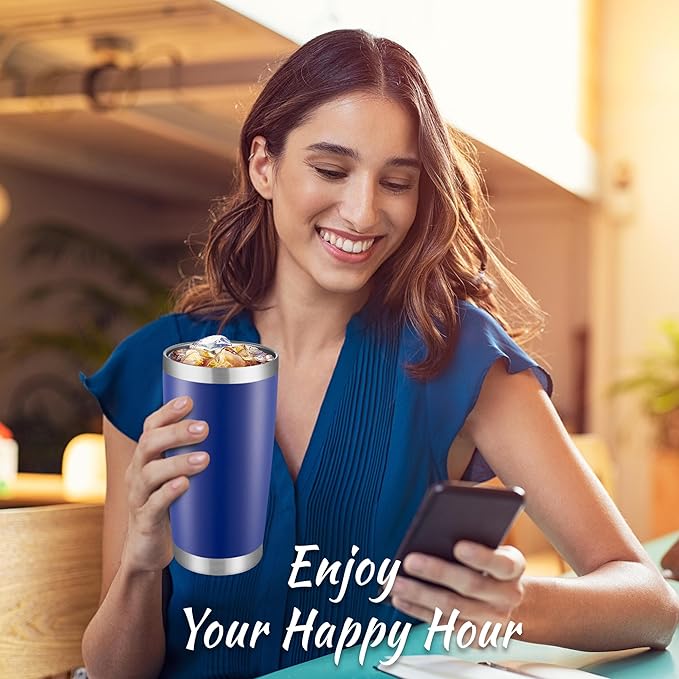 20 oz Tumbler Stainless Steel Tumblers with Lid Double Wall Vacuum Insulated Coffee Mug 20oz Powder Coated Cup for Hot and Cold Drinks, Blue, 1 pack - Bloomnest