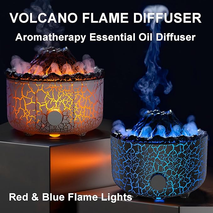 Aromatherapy Essential Oil Diffuser, 560ml Ultrasonic Cool Mist Diffuser/Humidifier with Flame & Volcano 2 Mist Mode, for Bedroom,Office,Home, Auto Shut-Off, Remote Control, Gift (Blcak) - Bloomnest