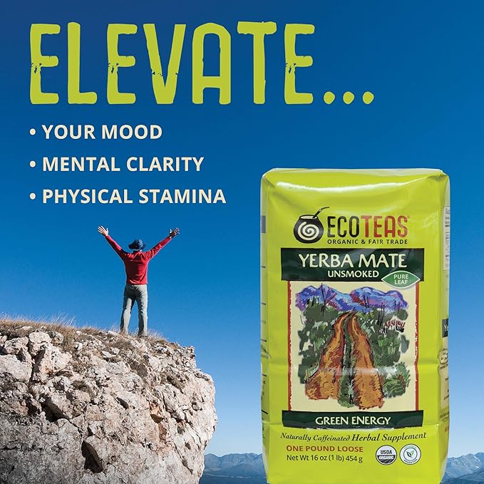 ECOTEAS Organic Yerba Mate Loose Leaf Tea – Natural Energy & Detox Herbal Tea – Coffee Alternative - Kosher, Non-GMO, Gluten-Free - Unsmoked Pure Leaf from Argentina, 1 lb (Pack of 1) - Bloomnest