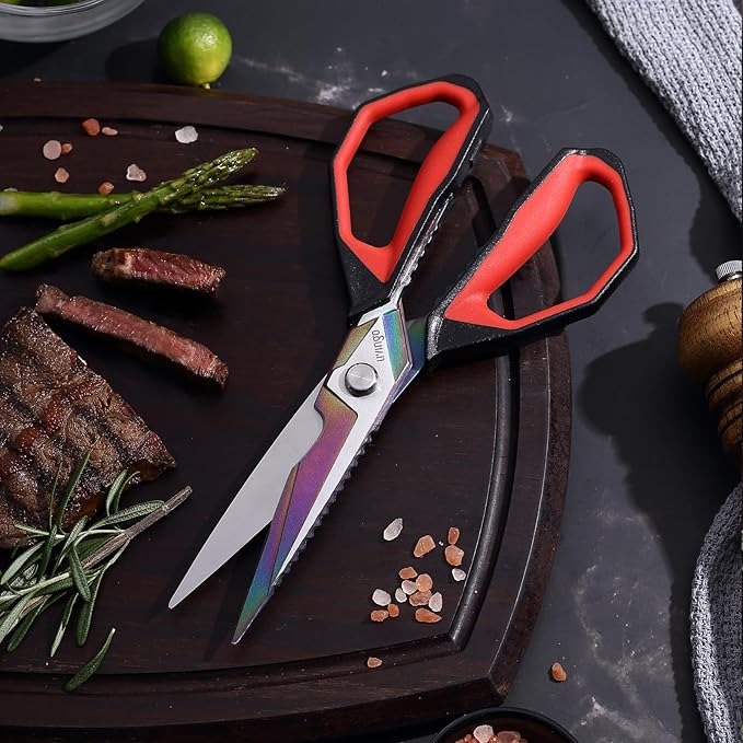 LIVINGO Sharp Kitchen Scissors for Food - Titanium Coated Forged Stainless Steel Heavy Duty Shears All Purpose for Cooking Utility Cutting Poultry Turkey Bone, Meat, Dishwasher Safe, 9 Inches - Bloomnest