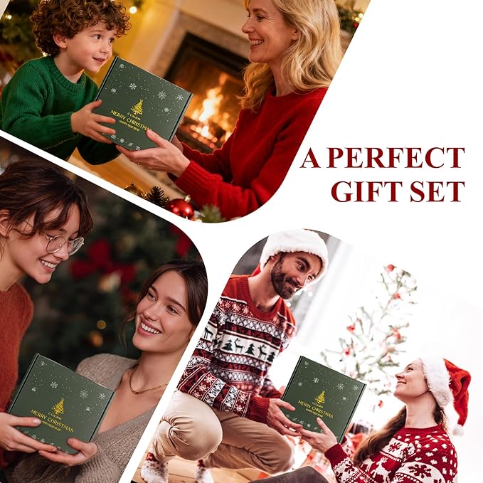 4Pack/28oz Christmas Soy Candles Gift Set Non-Toxic Aromatherapy Scented Holiday Candles for Chritmas Gifts Home Decor, Luxury Vinilla/Apple/Eucalyptus/Rose Jar Candle, Winter Candle Set for Women Men - Bloomnest
