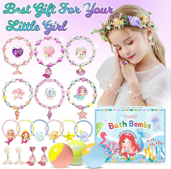 Bath Bombs for Girls Kids with Surprise Inside, 20 Pcs Fun Princess Fizzy Bath Bomb with Jewelry Toys, Mermaid Gifts for Daughter Granddaughter Niece, Girls Gift Set for Birthday Christmas - Bloomnest