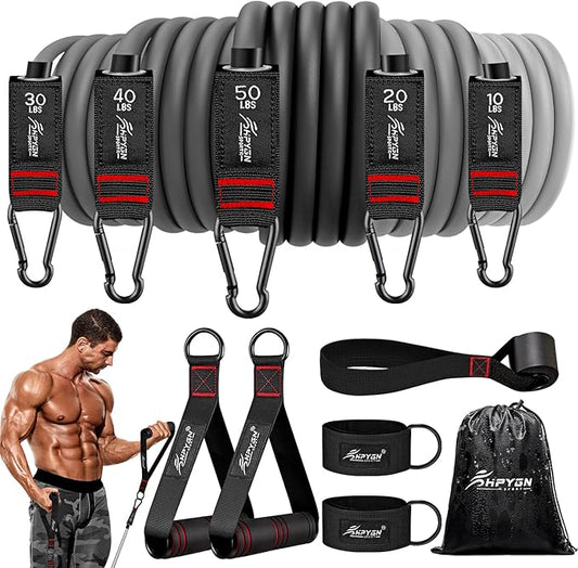 HPYGN Resistance Bands, Exercise Bands with Handles, Fitness Bands, Workout Bands with Door Anchor and Ankle Straps, for Heavy Resistance Training, Physical Therapy, Shape Body, Yoga, Home Workout Set - Bloomnest