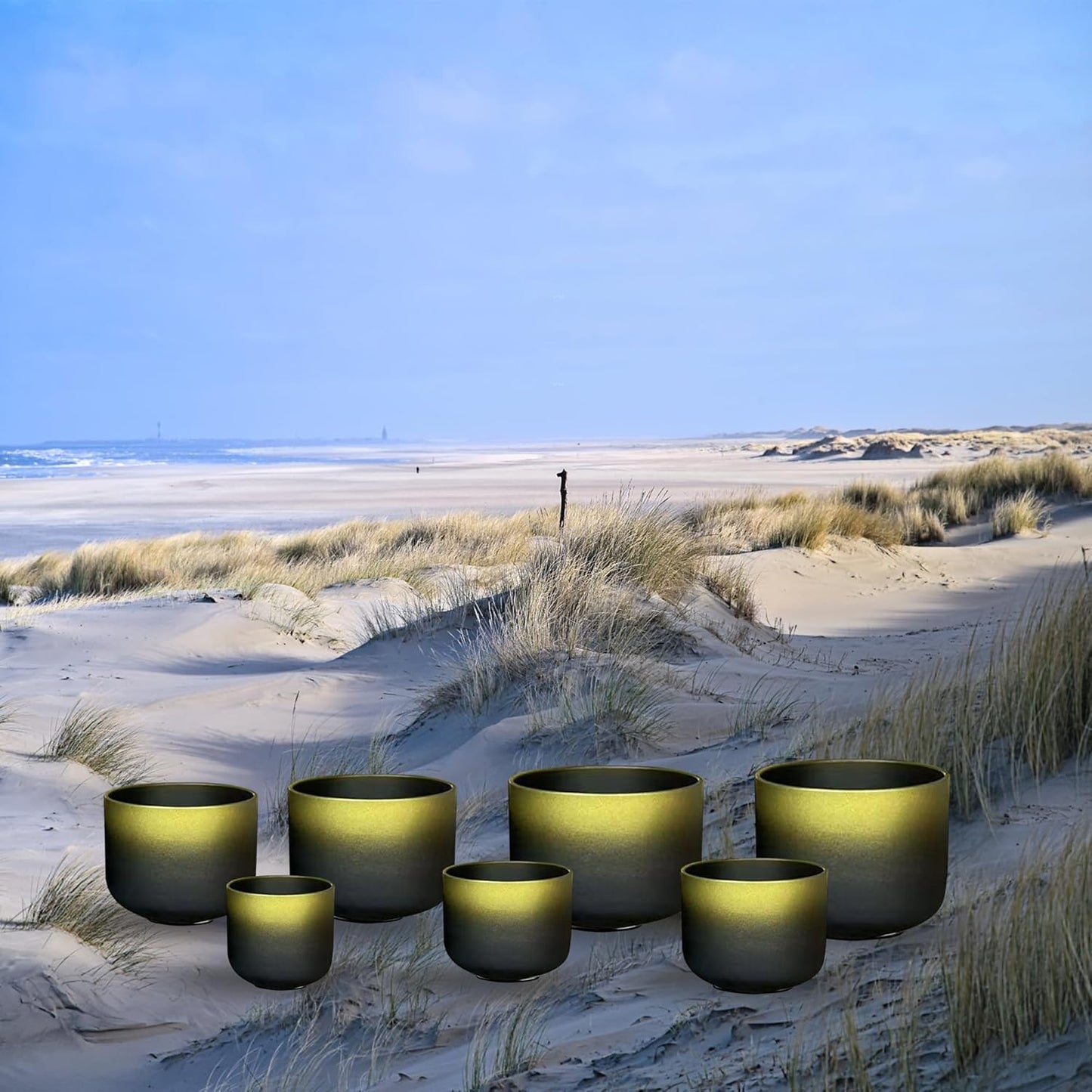 Ryan Dvan Crystal Singing Bowl Set 7-12 Inch, Black with Gold Frosted Quartz Sound Therapy Bowls with Mallets, O-Rings & 2 Carrying Cases — Chakra Healing, Reiki, Yoga, Meditation, Energy Balancing