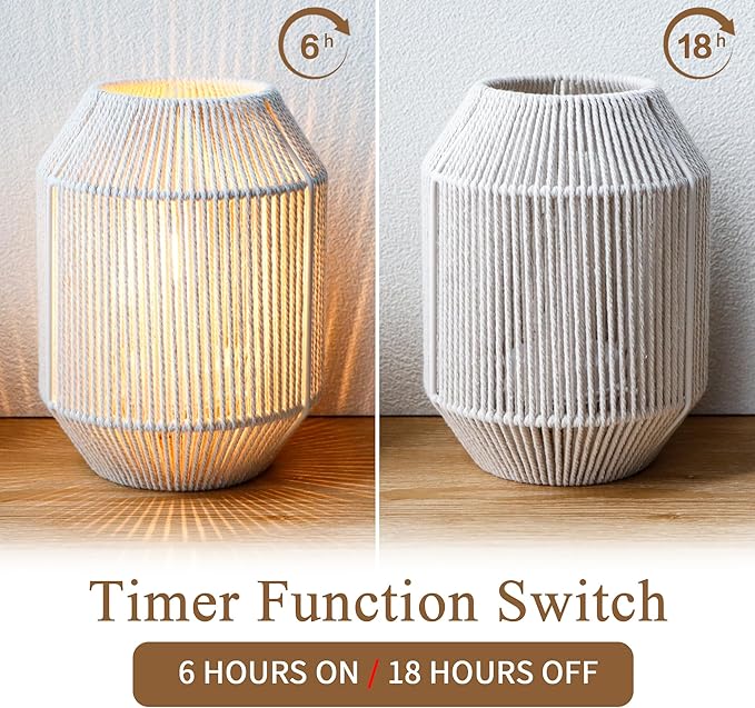 JHY DESIGN Woven Lampshade Table Lamp 8.5" H Cotton Rope Bedside Lamp Cordless Small Battery Operated Lamp Decorative Bedside Lamp with 6 Hours Timer for Bedroom Living Room Weddings Parties Patio - Bloomnest