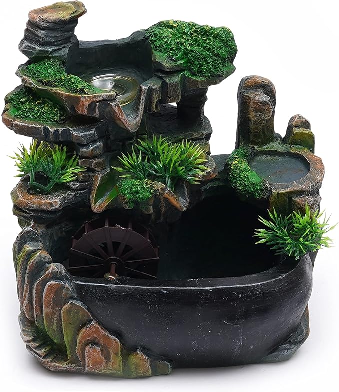 Rockery Tabletop Fountain Water Fountain Rockery Crafts Desktop Simulation Resin Rockery Bonsai with LED Automatic Pump for Office, Home, Bedroom Desk Decoration Gifts (A 7.9x5.9x11.8in) - Bloomnest